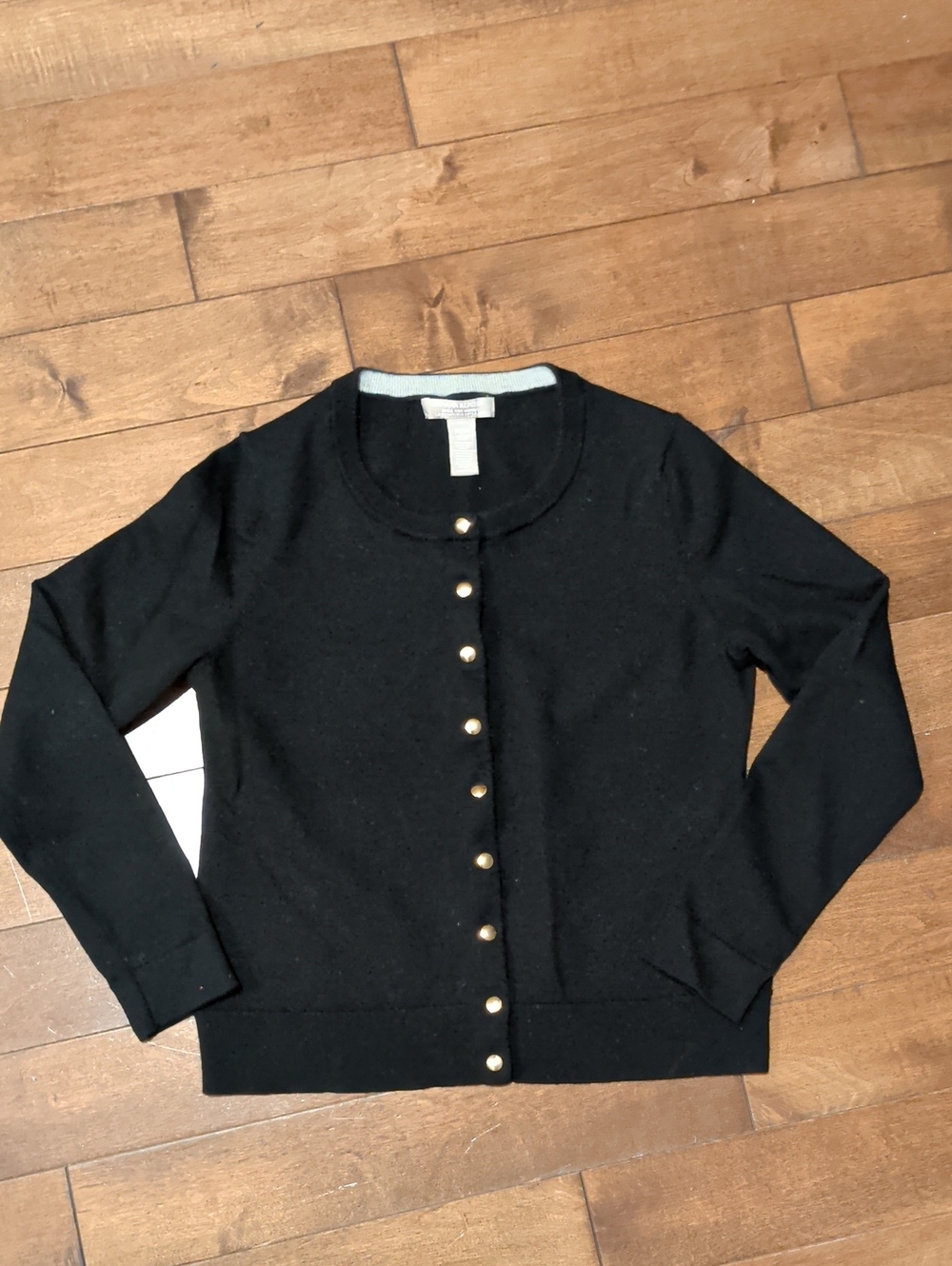 Banana Republic Merino Wool Black Crewneck Cardigan with Gold Buttons